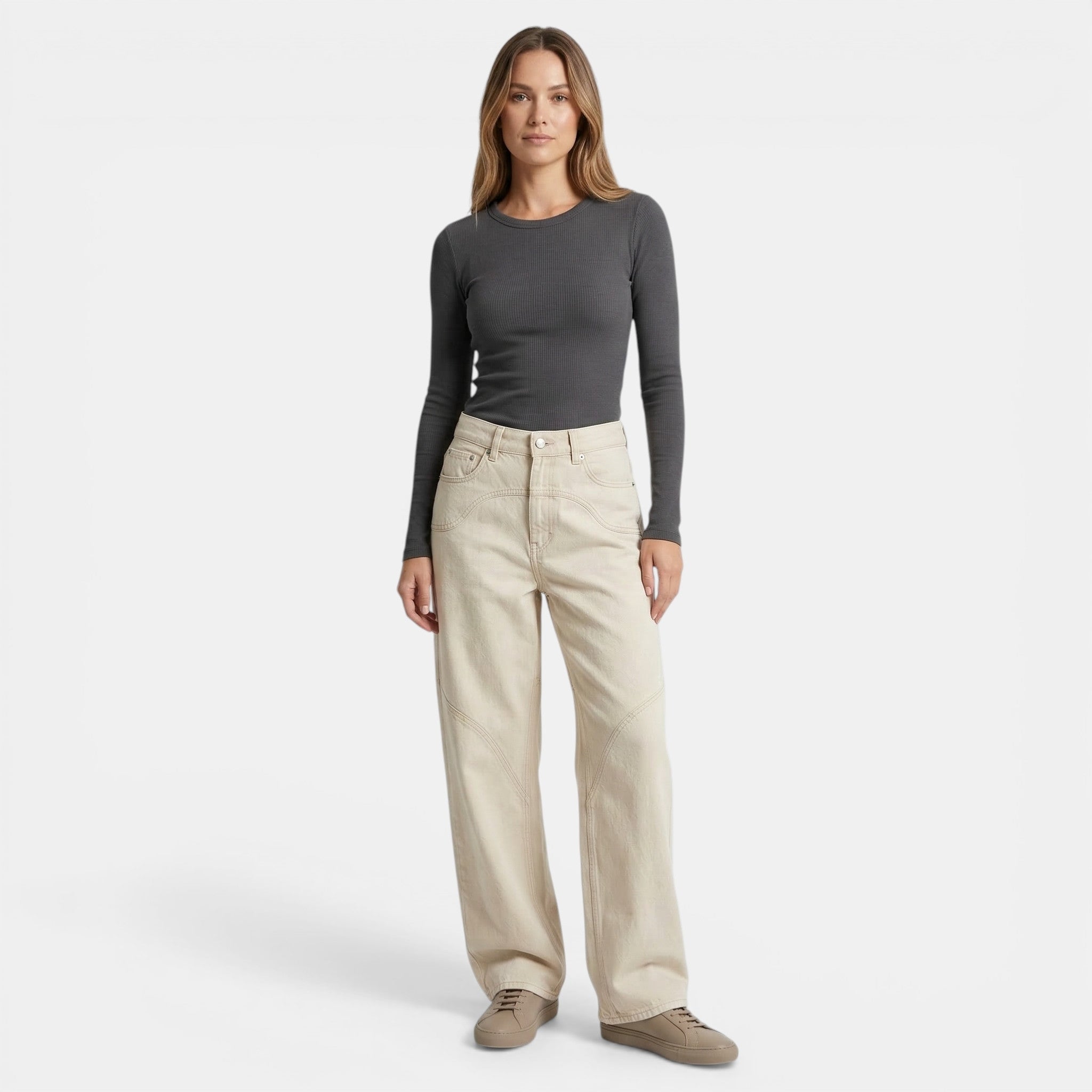 Women’s High-Waisted Loose Jeans – Full Length Straight Design