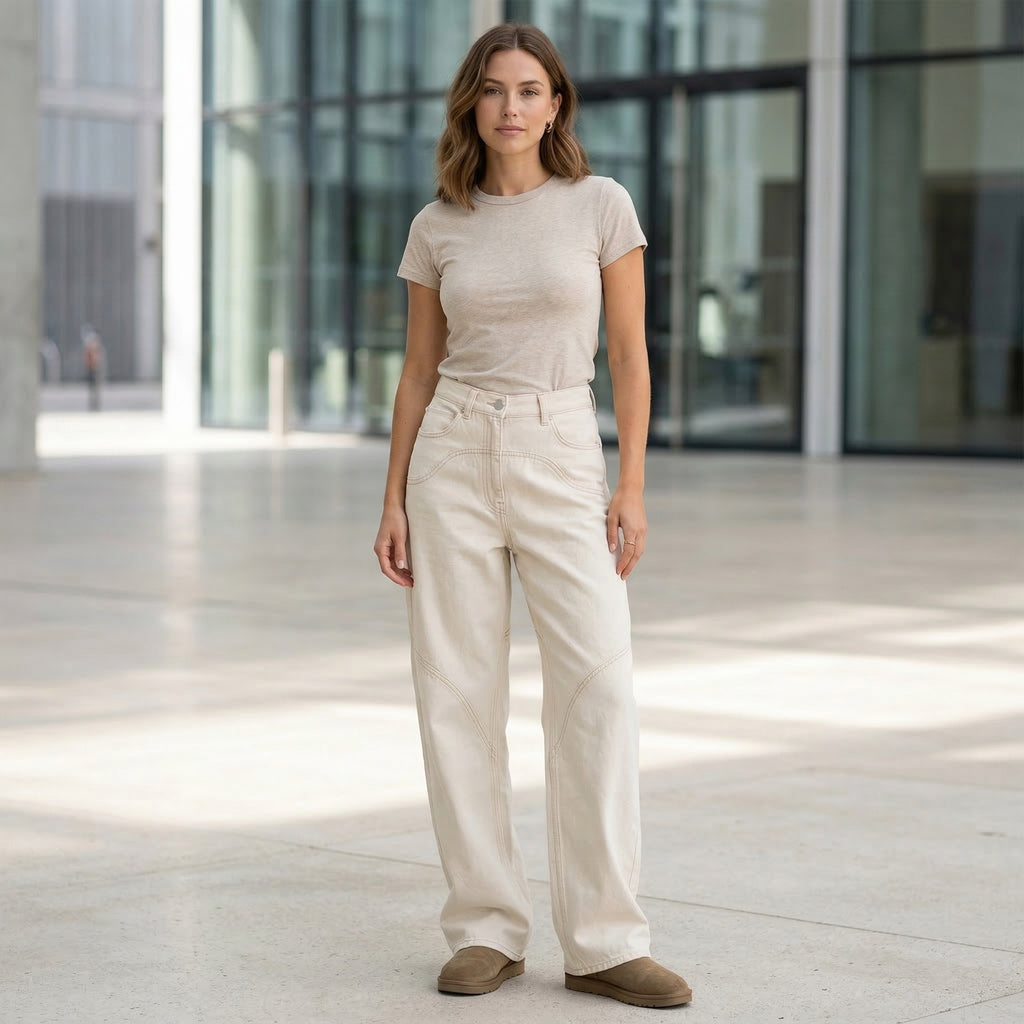 Women’s High-Waisted Loose Jeans – Full Length Straight Design