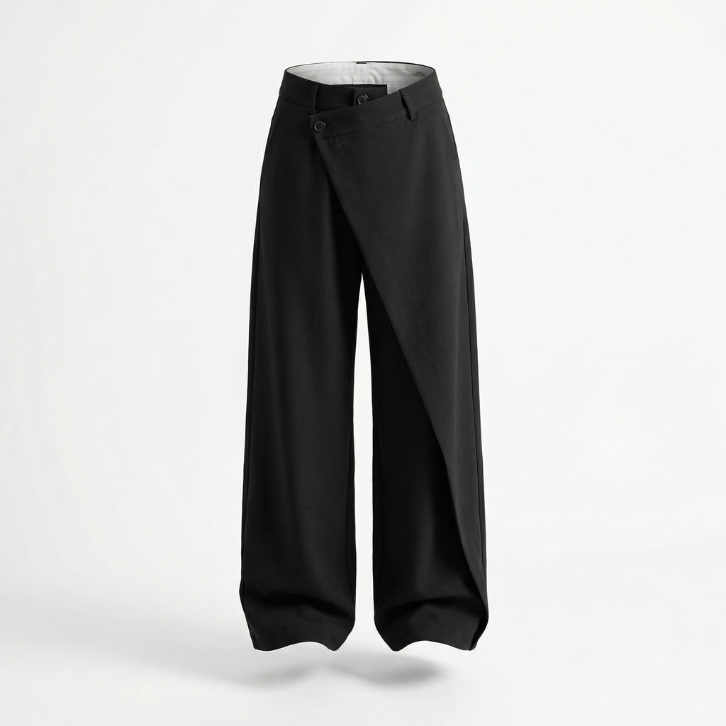 Women’s High-Waisted Straight-Leg Pants – Asymmetrical Style