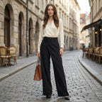 Women’s High-Waisted Straight-Leg Pants – Asymmetrical Style