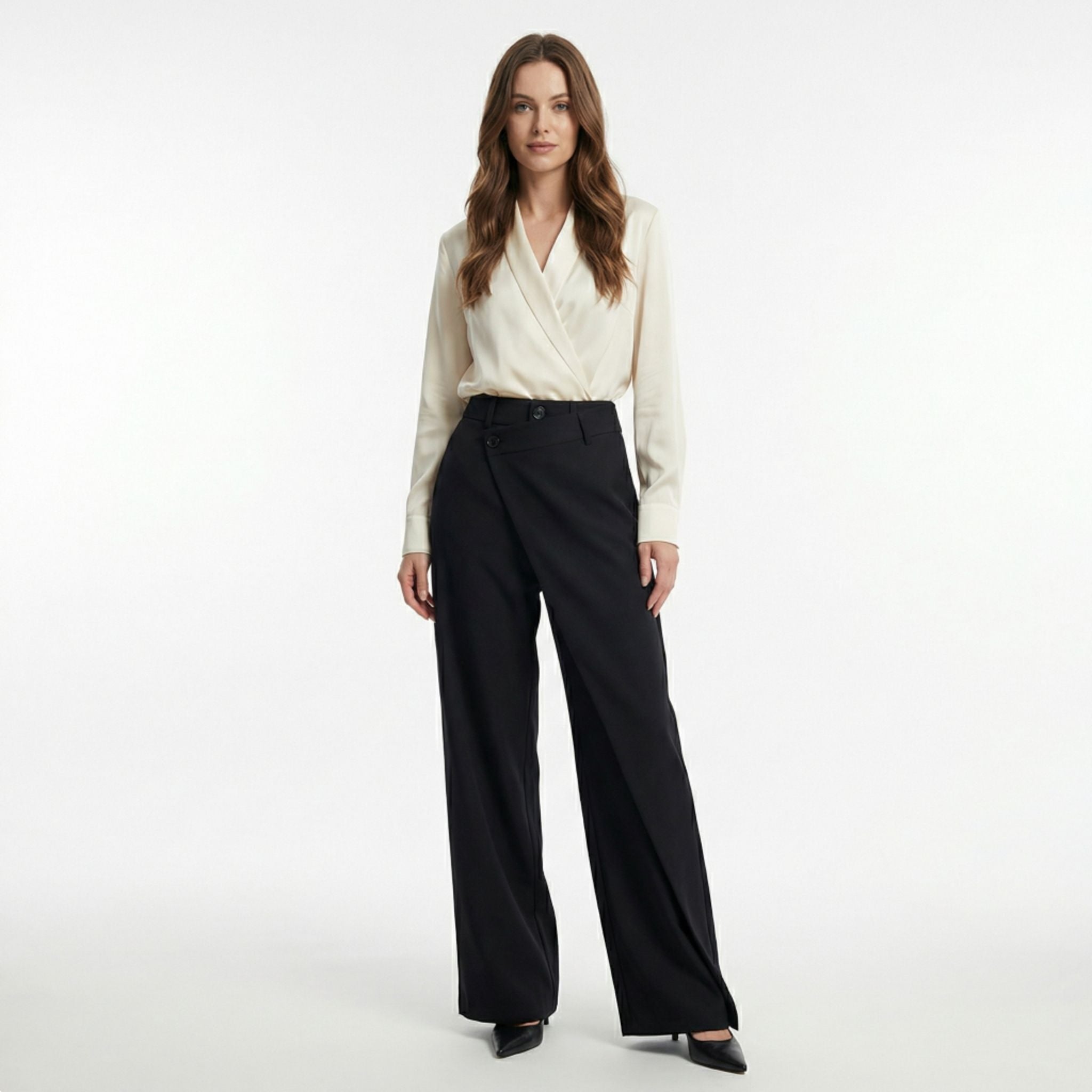 Women’s High-Waisted Straight-Leg Pants – Asymmetrical Style