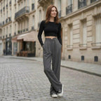 Women’s High-Waisted Straight Leg Pants – Faux Drawstring Detail