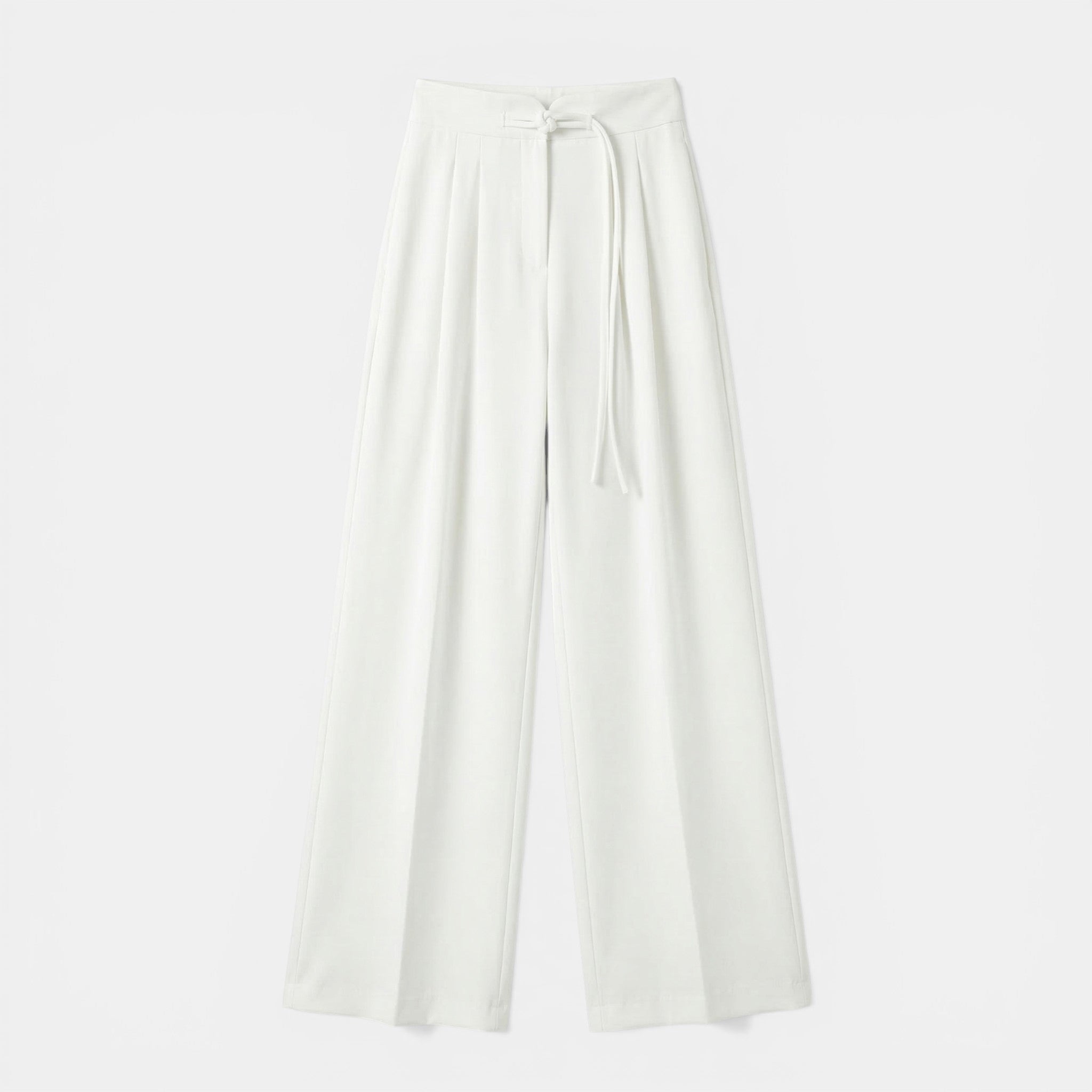 Women’s High-Waisted Straight Leg Pants – Faux Drawstring Detail