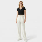 Women’s High-Waisted Straight Leg Pants – Faux Drawstring Detail