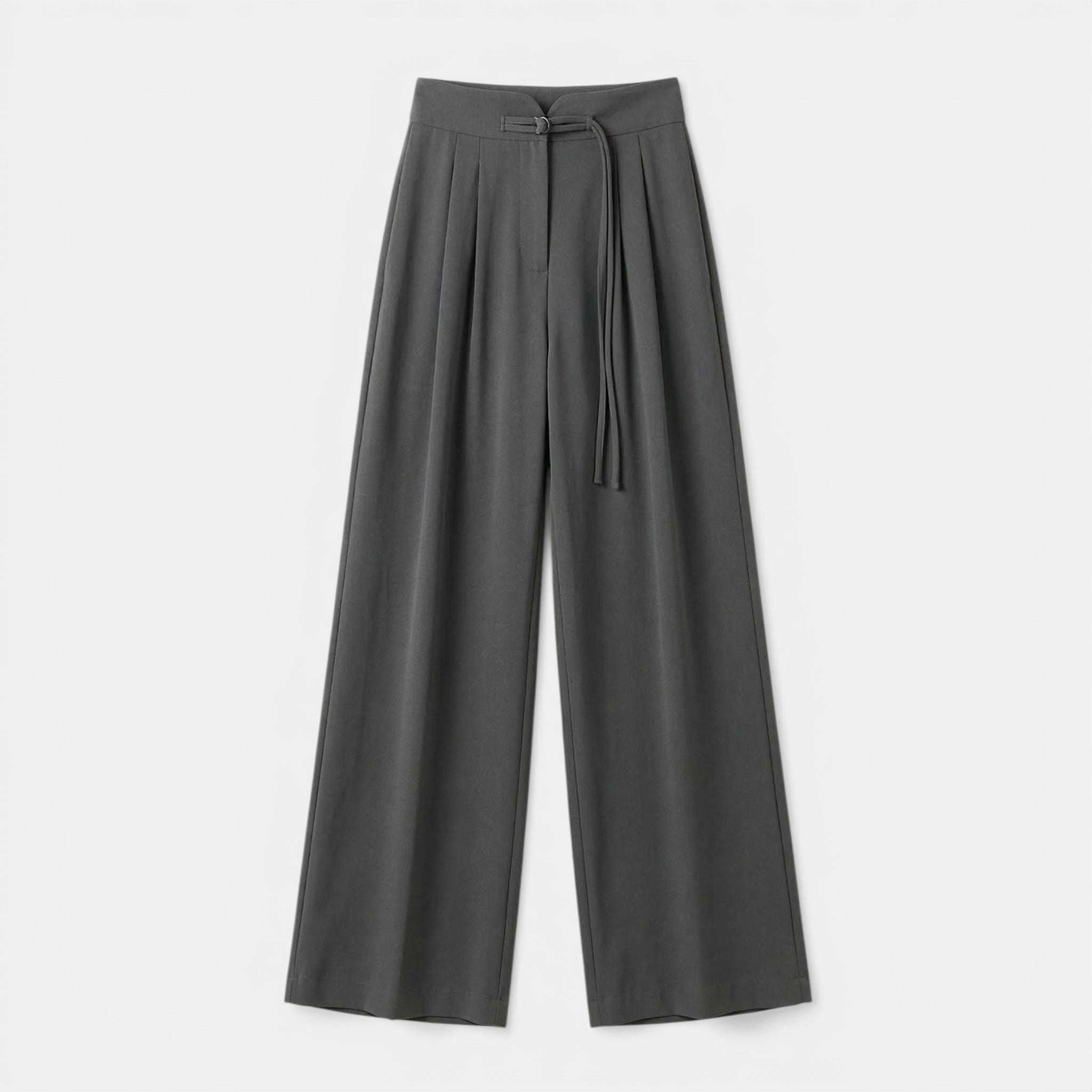 Women’s High-Waisted Straight Leg Pants – Faux Drawstring Detail