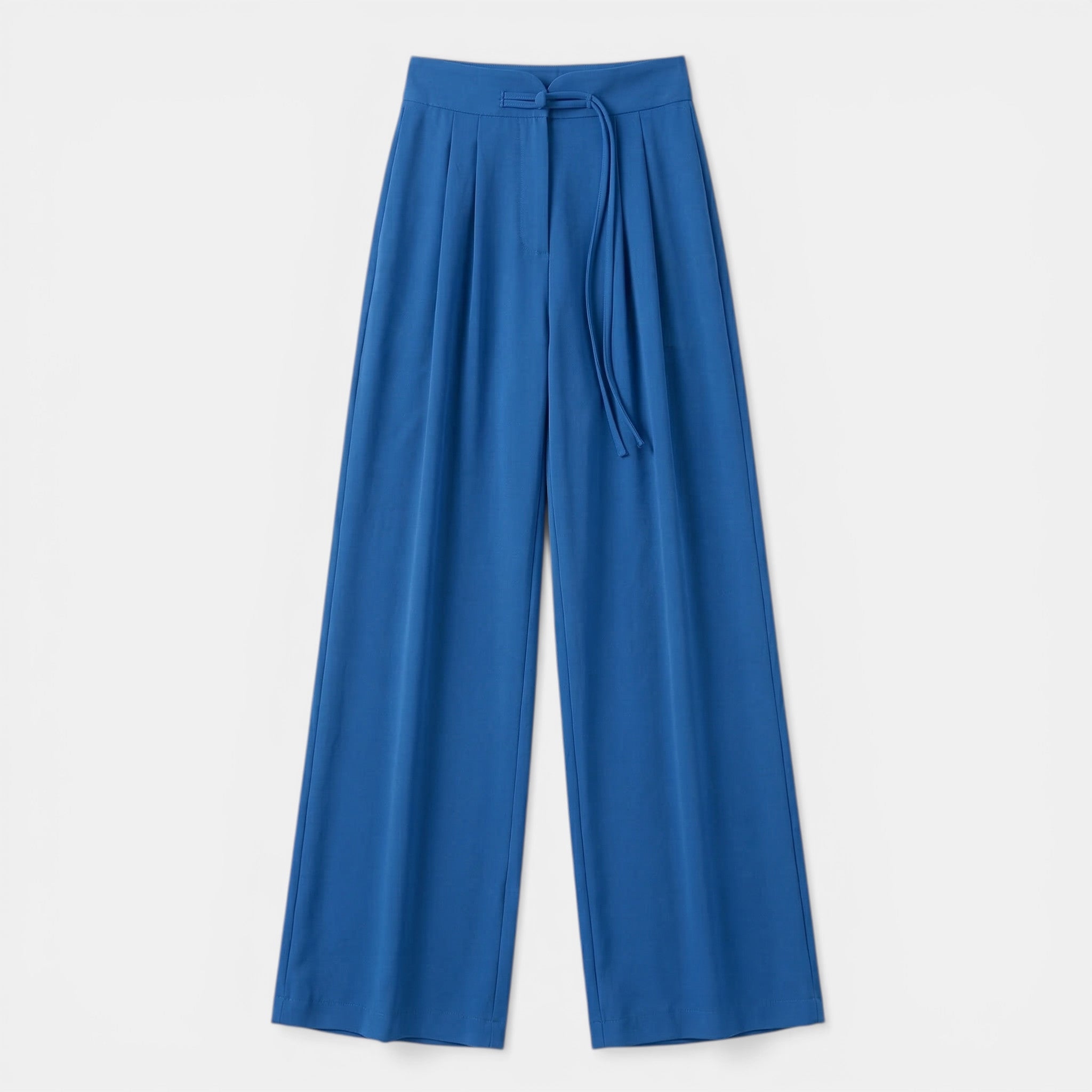 Women’s High-Waisted Straight Leg Pants – Faux Drawstring Detail