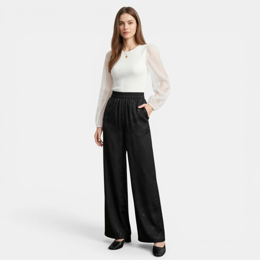Women’s High-Waisted Straight Leg Pants – Faux Drawstring Detail