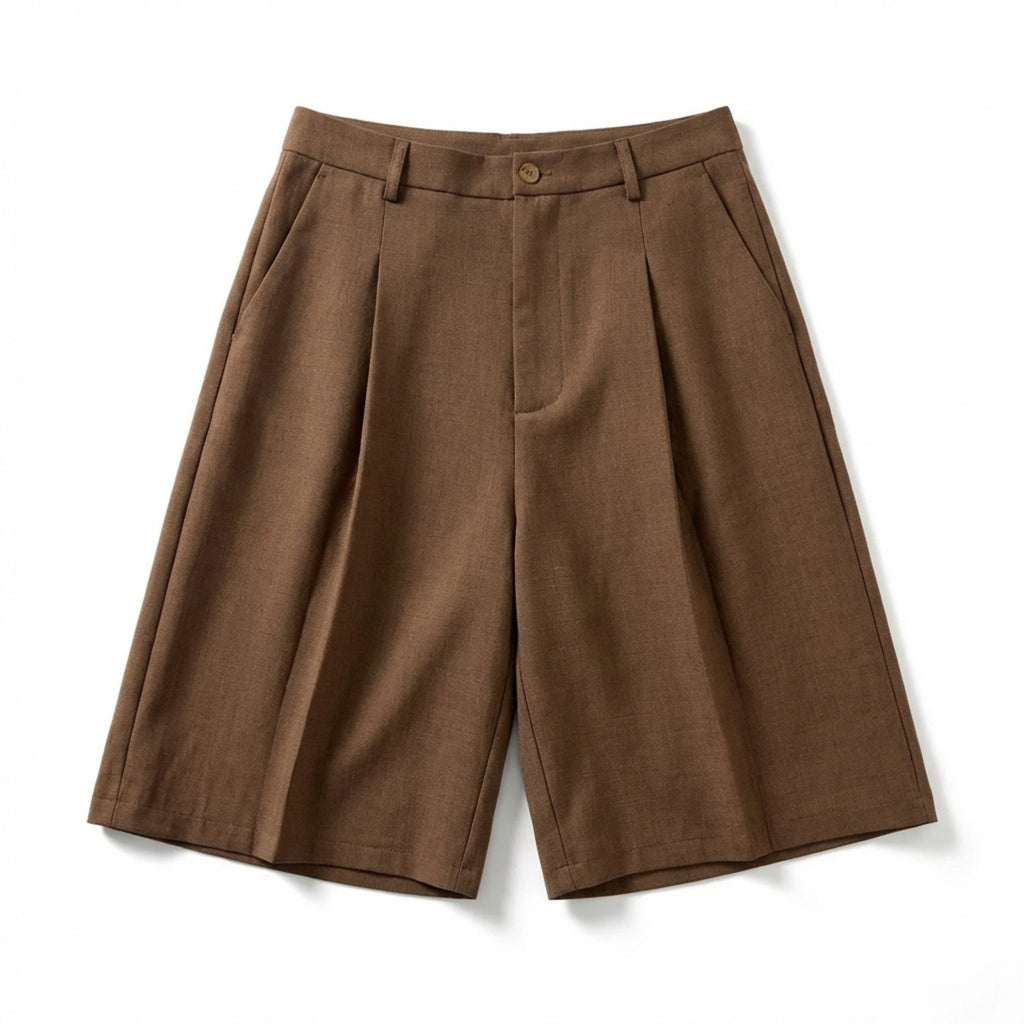 Women’s Knee Length Shorts – Straight Leg Pleated Fit