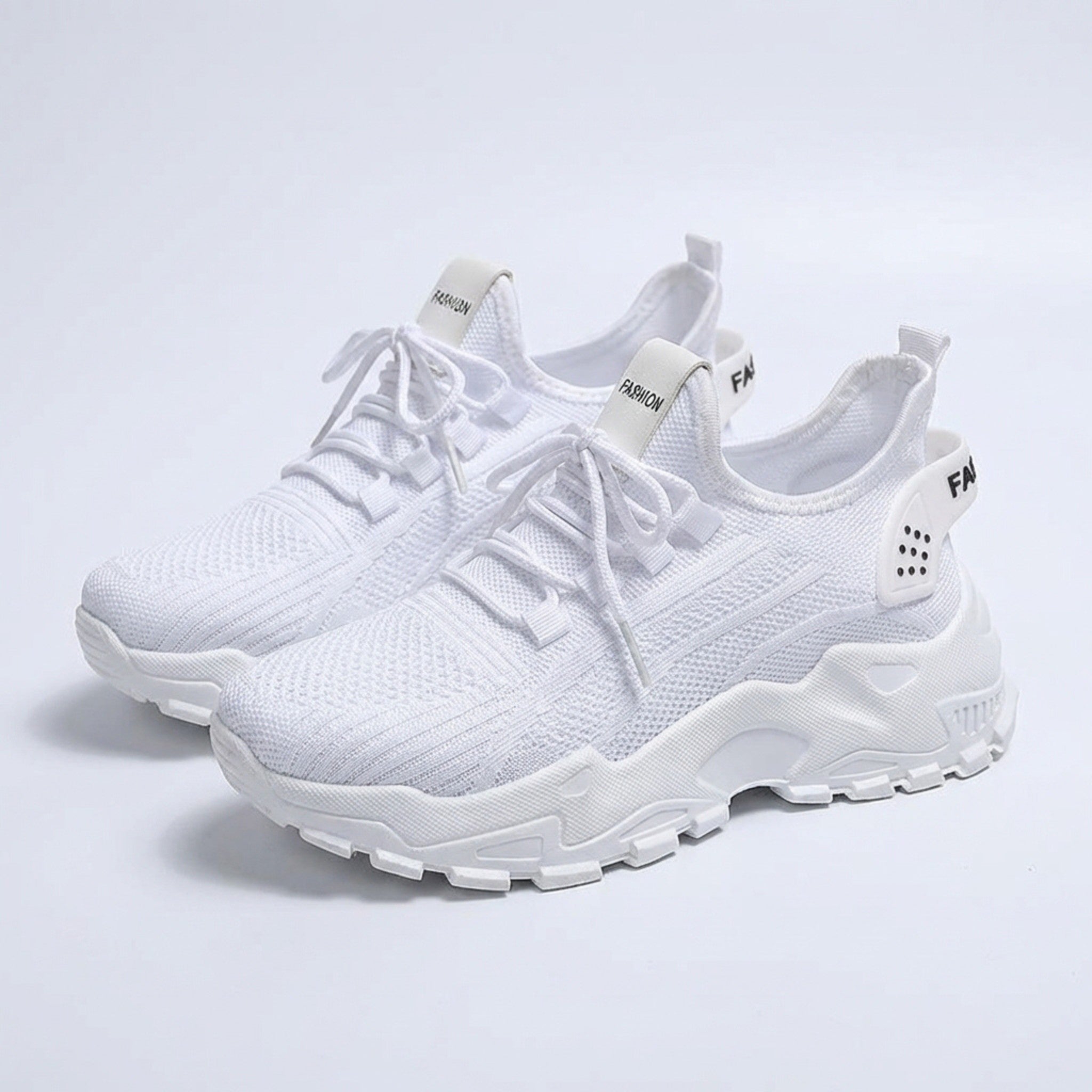 Women’s Knit Lace-Up Sneakers – Low Top Chunky Sole Style