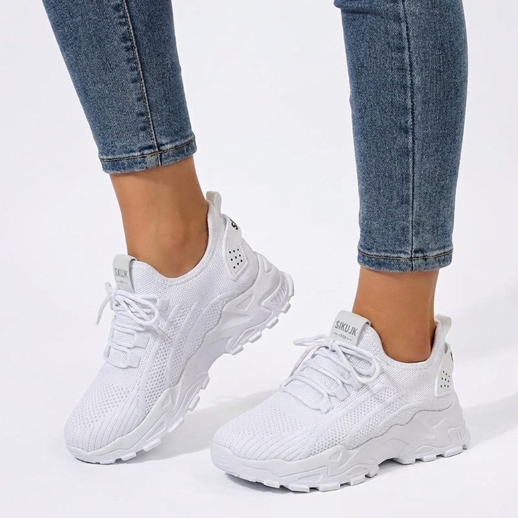 Women’s Knit Lace-Up Sneakers – Low Top Chunky Sole Style