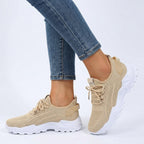 Women’s Knit Lace-Up Sneakers – Low Top Chunky Sole Style