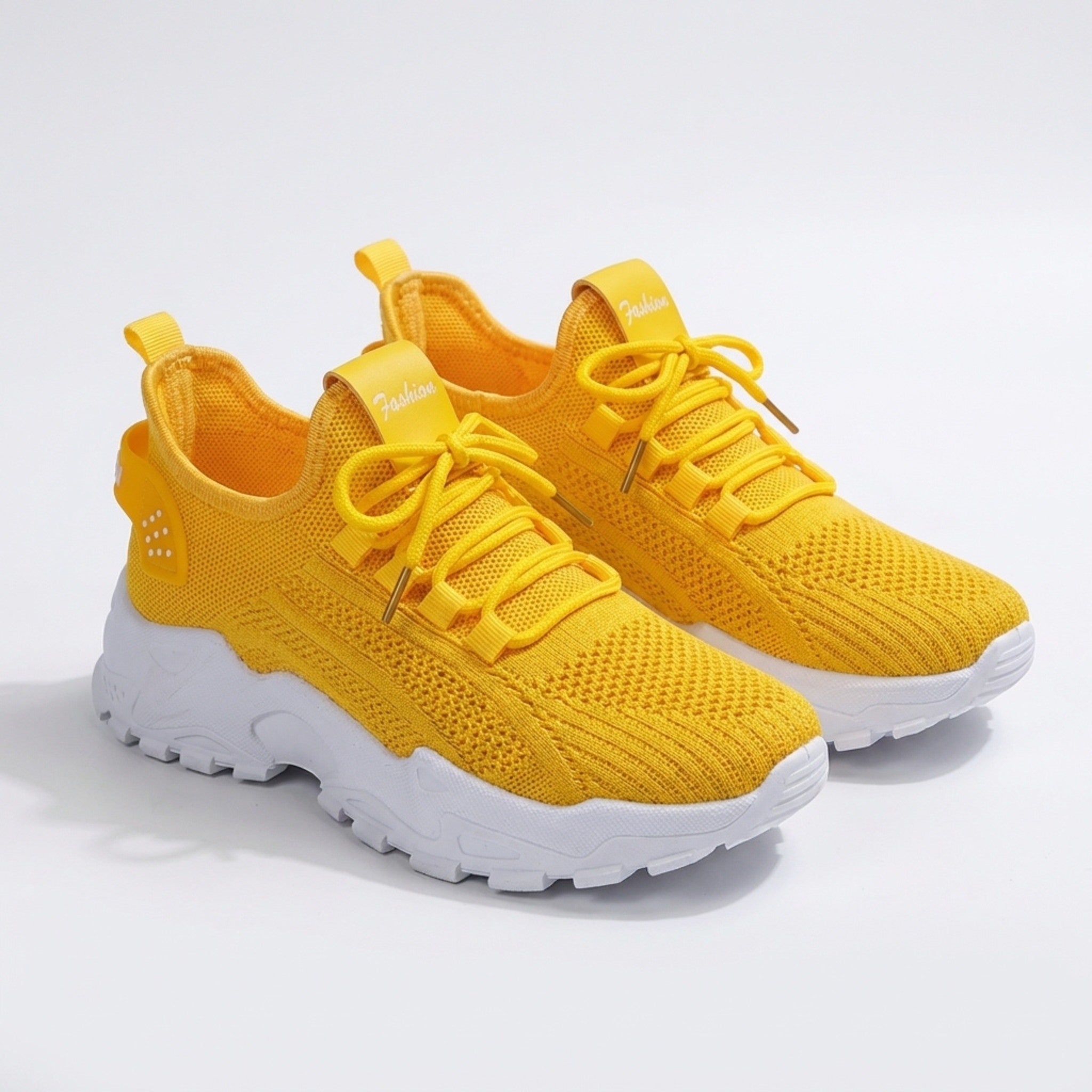 Women’s Knit Lace-Up Sneakers – Low Top Chunky Sole Style