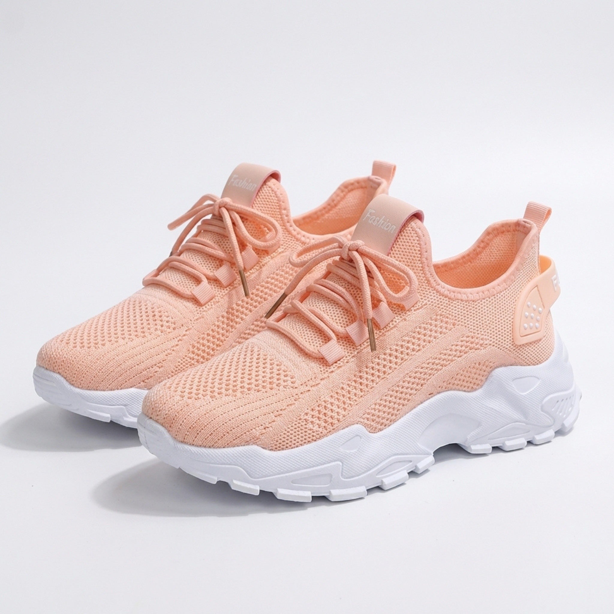 Women’s Knit Lace-Up Sneakers – Low Top Chunky Sole Style