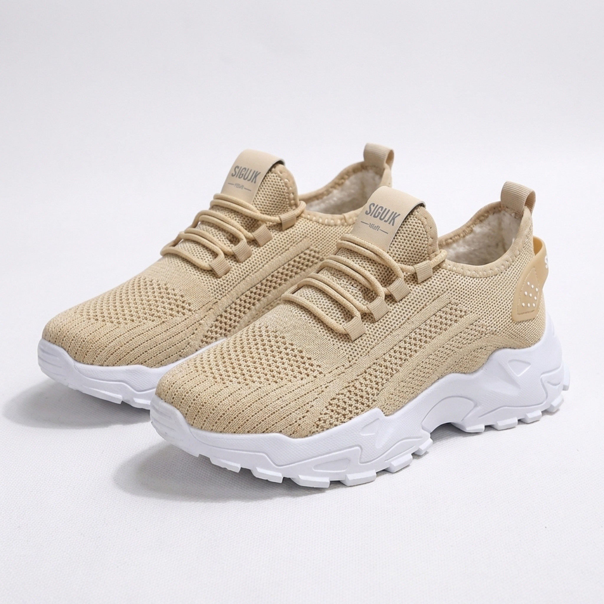 Women’s Knit Lace-Up Sneakers – Low Top Chunky Sole Style