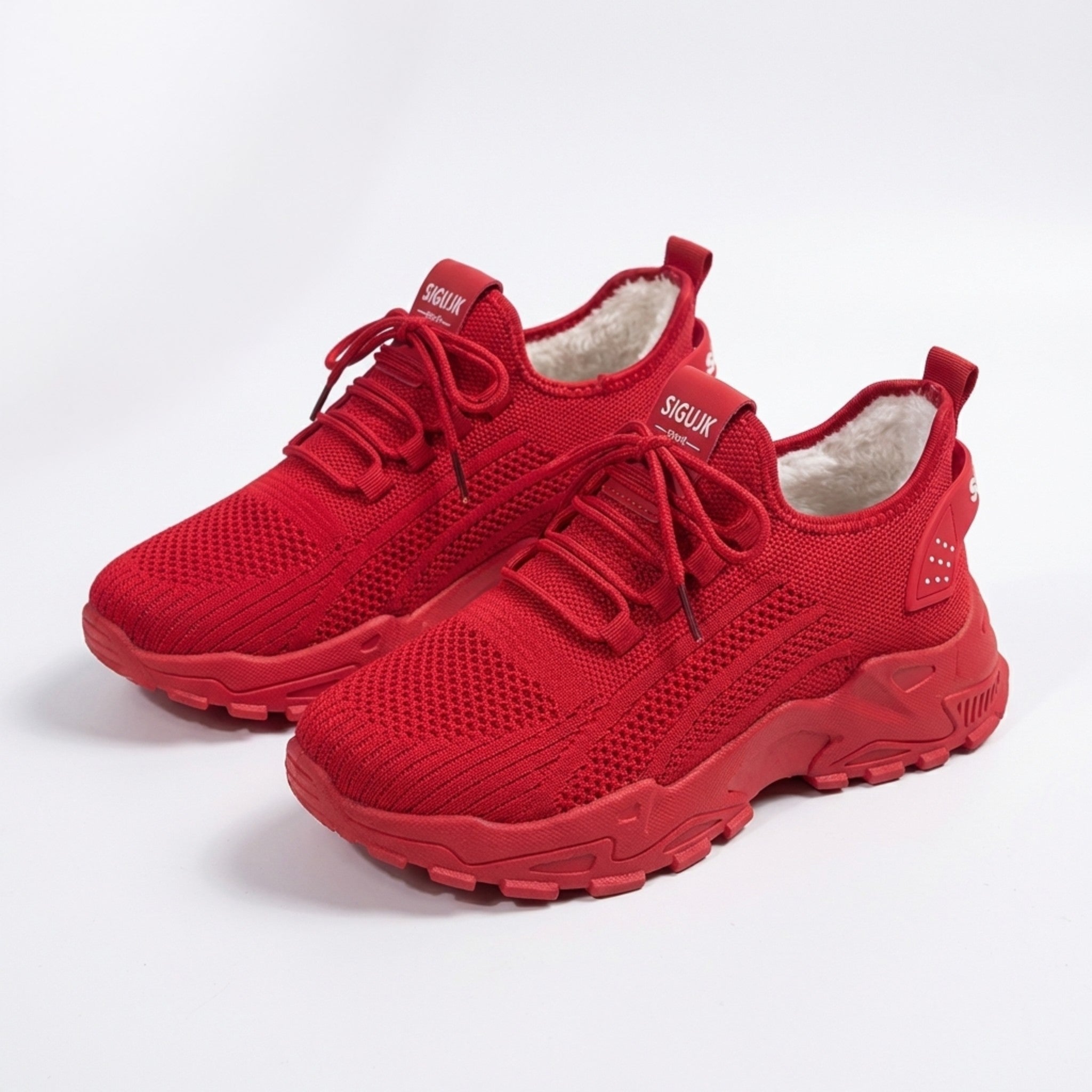 Women’s Knit Lace-Up Sneakers – Low Top Chunky Sole Style