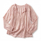 Women’s Lace Blouse – Long Sleeve Drawstring Neck