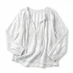 Women’s Lace Blouse – Long Sleeve Drawstring Neck