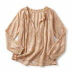Women’s Lace Blouse – Long Sleeve Drawstring Neck
