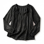 Women’s Lace Blouse – Long Sleeve Drawstring Neck