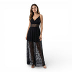 Women’s Lace Culotte Jumpsuit – V-Neck Long Length