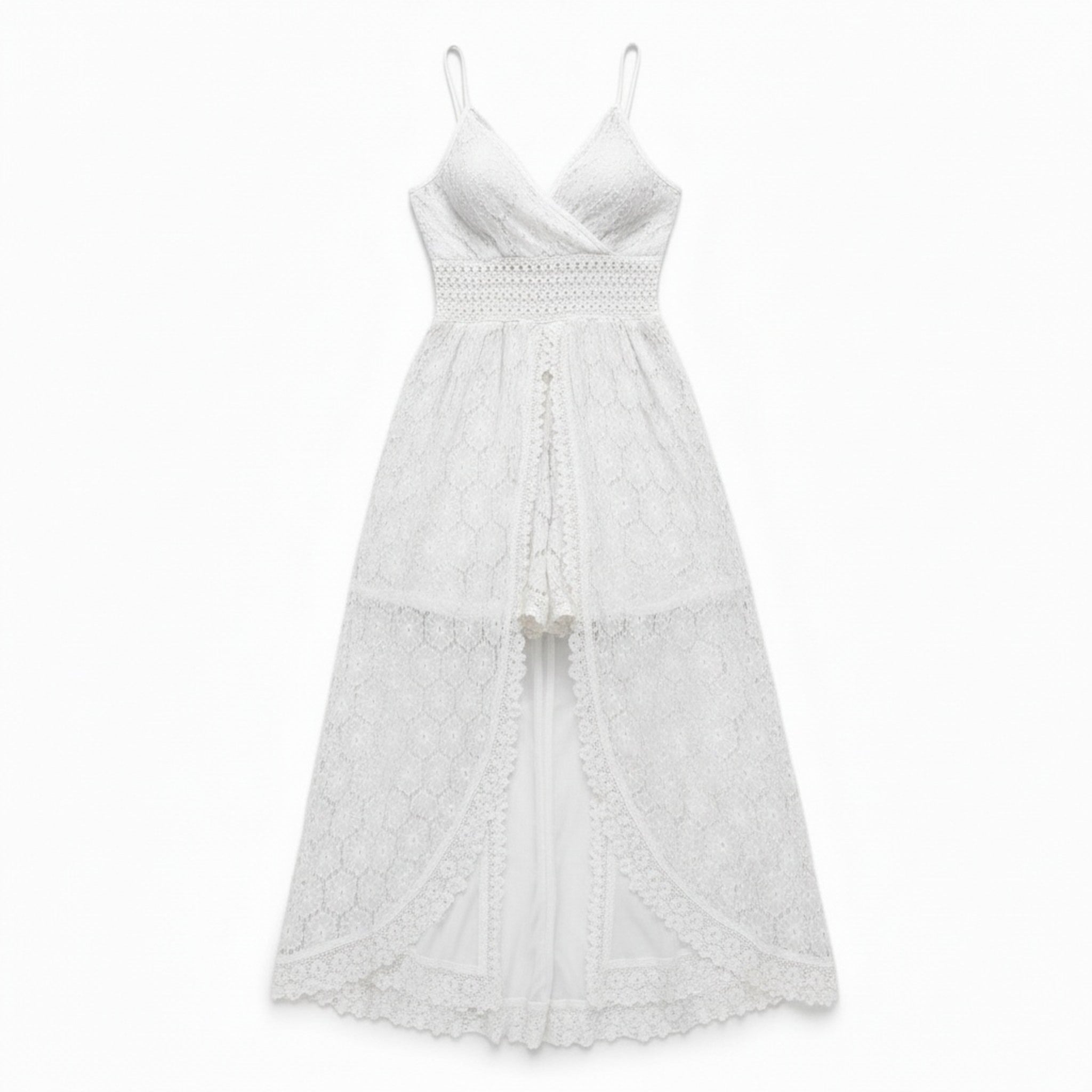 Women’s Lace Culotte Jumpsuit – V-Neck Long Length