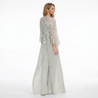Women’s Structured Pantsuit Set – Lace Jacket Split Hem