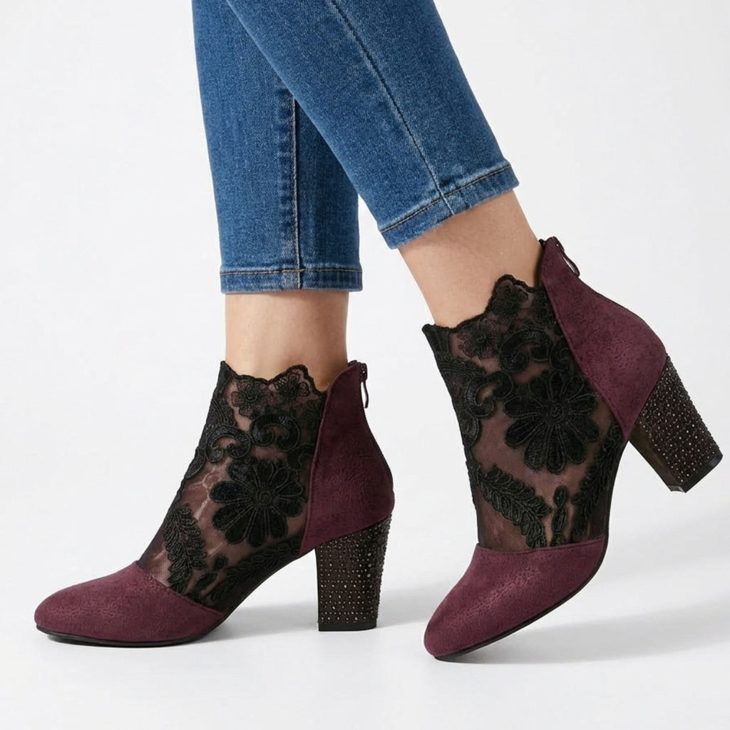 Women’s Lace Panel Block Heel Pumps – Sheer Ankle Style