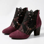 Women’s Lace Panel Block Heel Pumps – Sheer Ankle Style