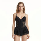 Women’s Lace Panel Mini Dress – Strappy Fit and Flare