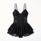 Women’s Lace Panel Mini Dress – Strappy Fit and Flare