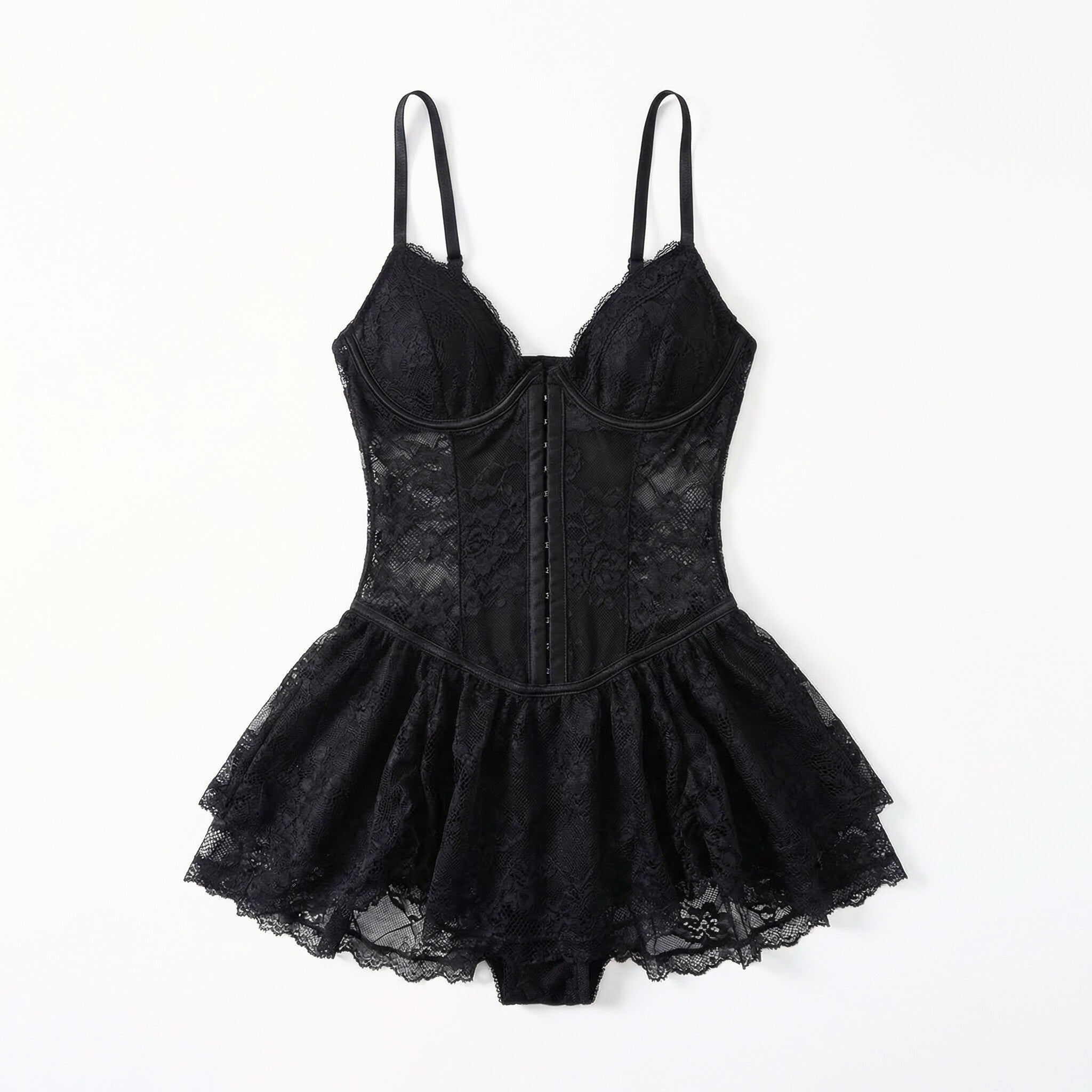 Women’s Lace Panel Mini Dress – Strappy Fit and Flare