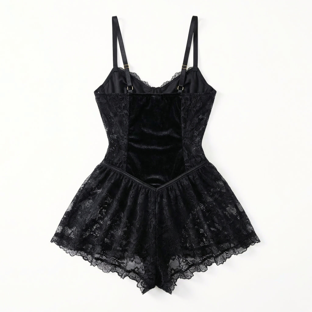 Women’s Lace Panel Mini Dress – Strappy Fit and Flare