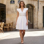 Women’s Lace Patchwork A-Line Dress – V-Neck Butterfly Sleeve