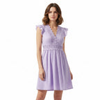 Women’s Lace Patchwork A-Line Dress – V-Neck Butterfly Sleeve