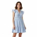 Women’s Lace Patchwork A-Line Dress – V-Neck Butterfly Sleeve