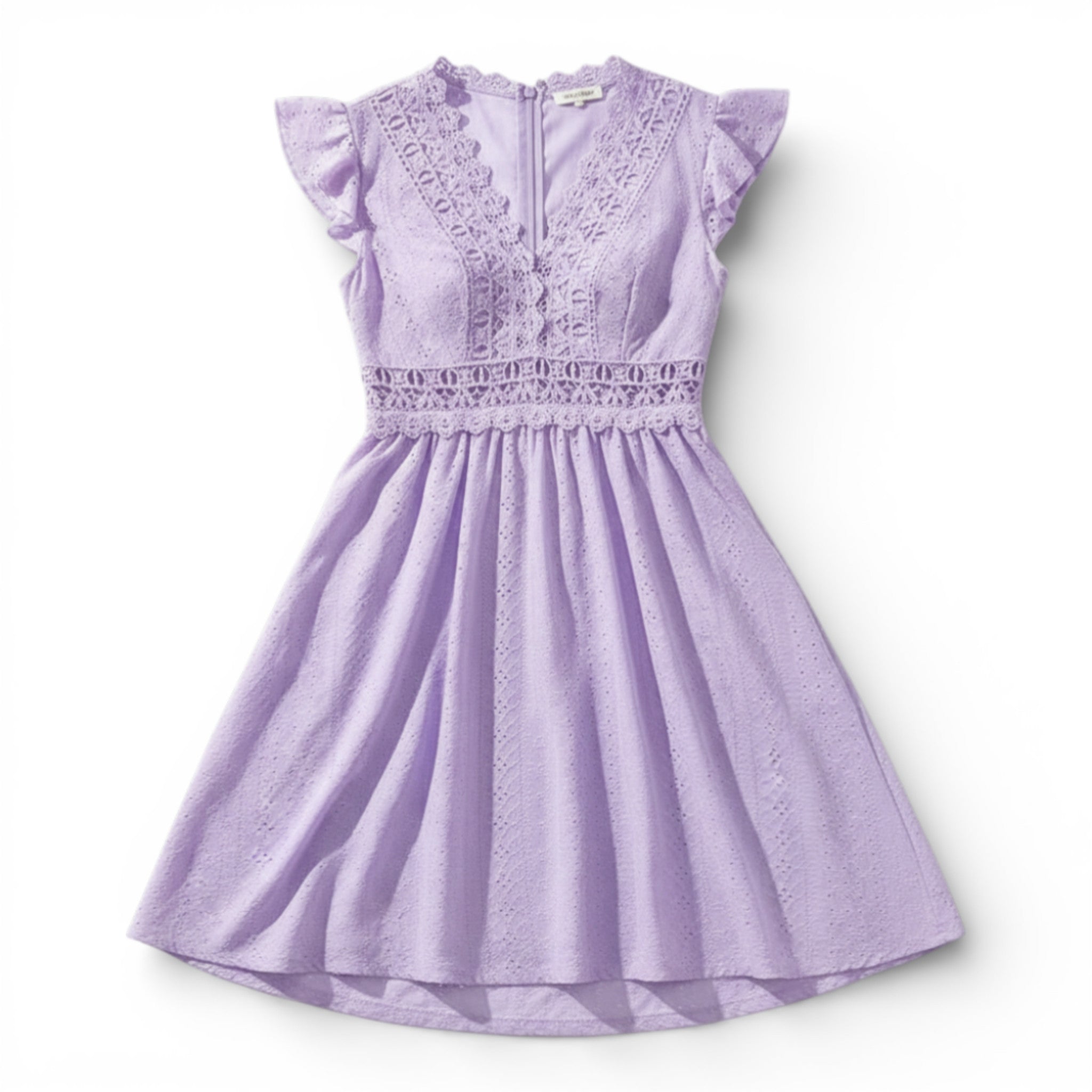 Women’s Lace Patchwork A-Line Dress – V-Neck Butterfly Sleeve