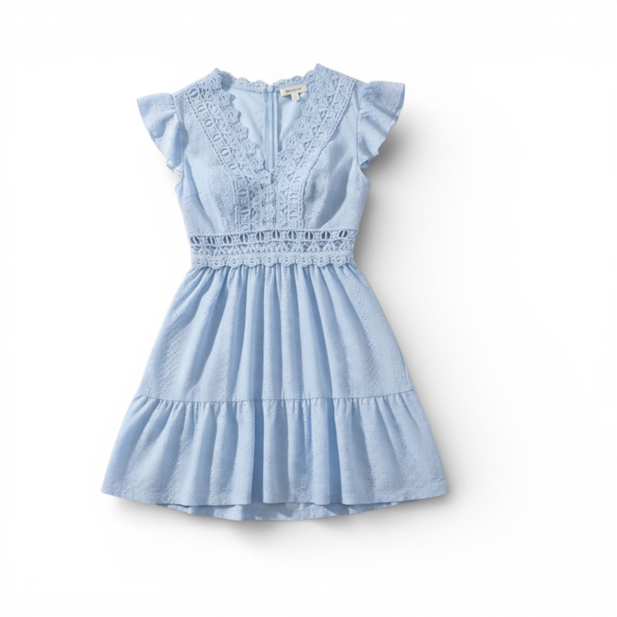 Women’s Lace Patchwork A-Line Dress – V-Neck Butterfly Sleeve