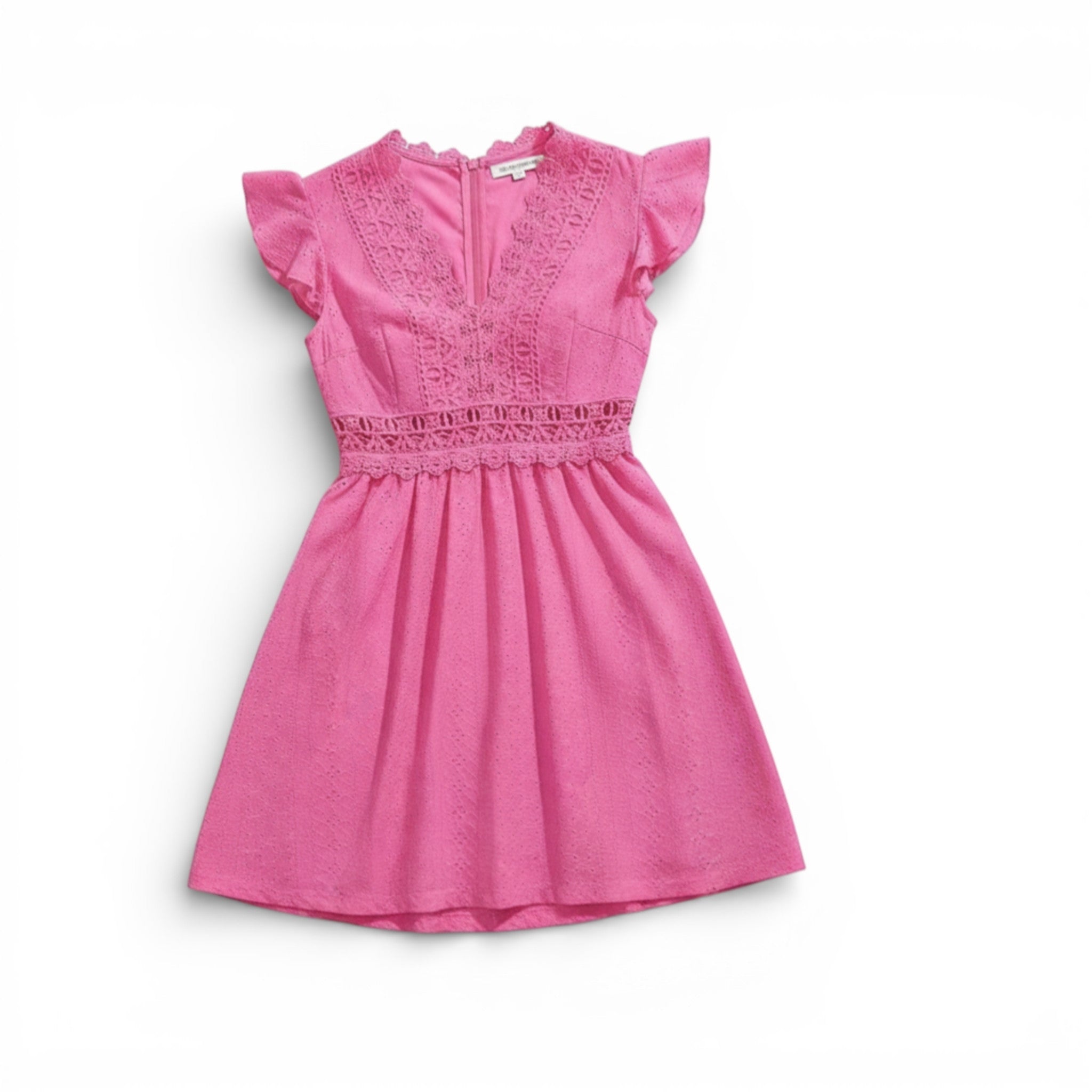 Women’s Lace Patchwork A-Line Dress – V-Neck Butterfly Sleeve