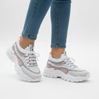 Women’s Lace-Up Sneakers – Color Block Mesh Design