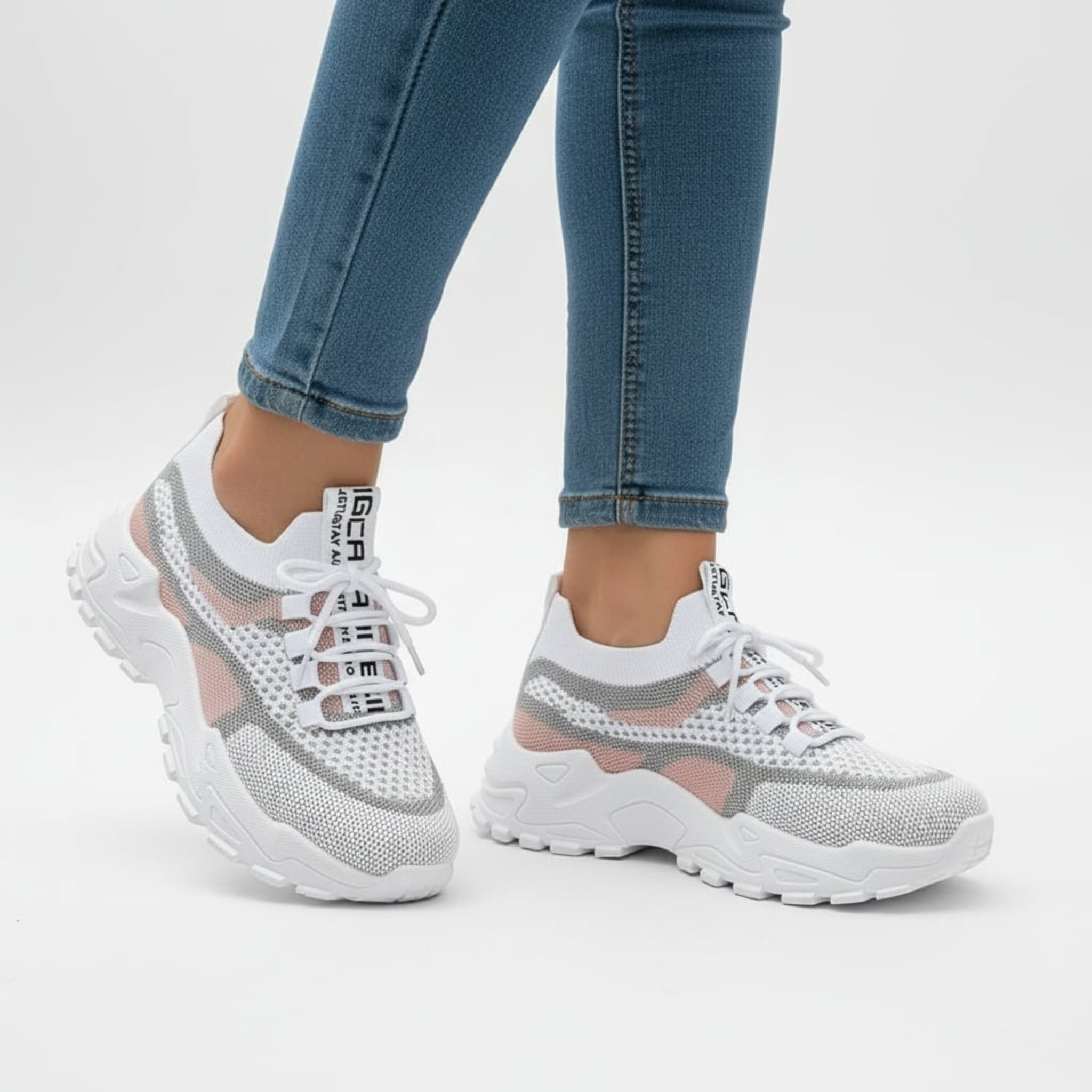 Women’s Lace-Up Sneakers – Color Block Mesh Design