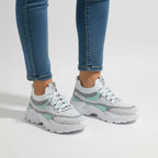 Women’s Lace-Up Sneakers – Color Block Mesh Design