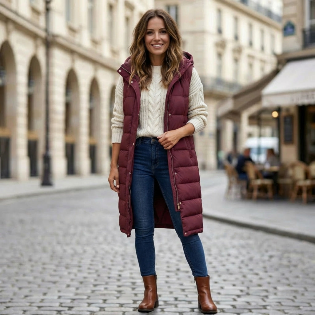 Women’s Long Padded Hooded Vest – Sleek Casual Layering Style