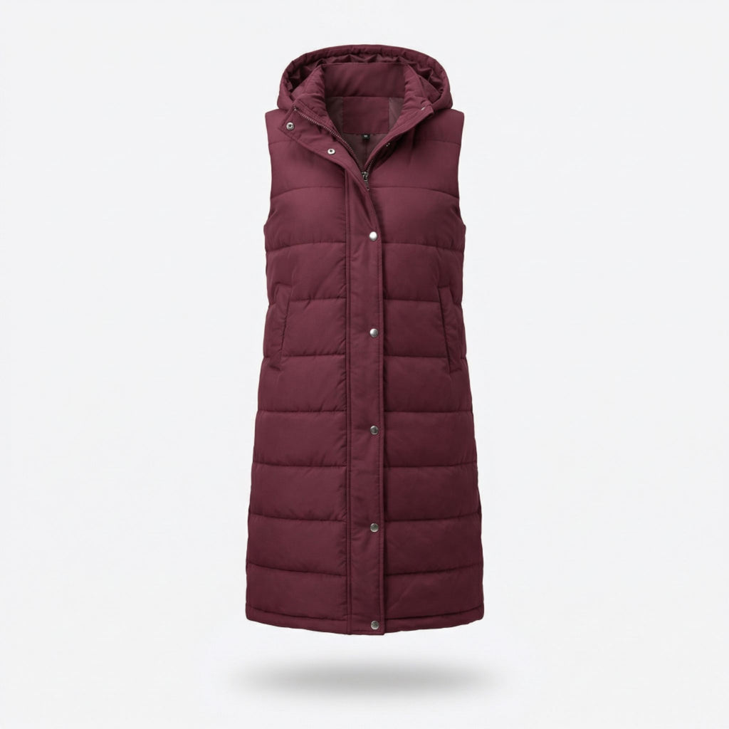Women’s Long Padded Hooded Vest – Sleek Casual Layering Style