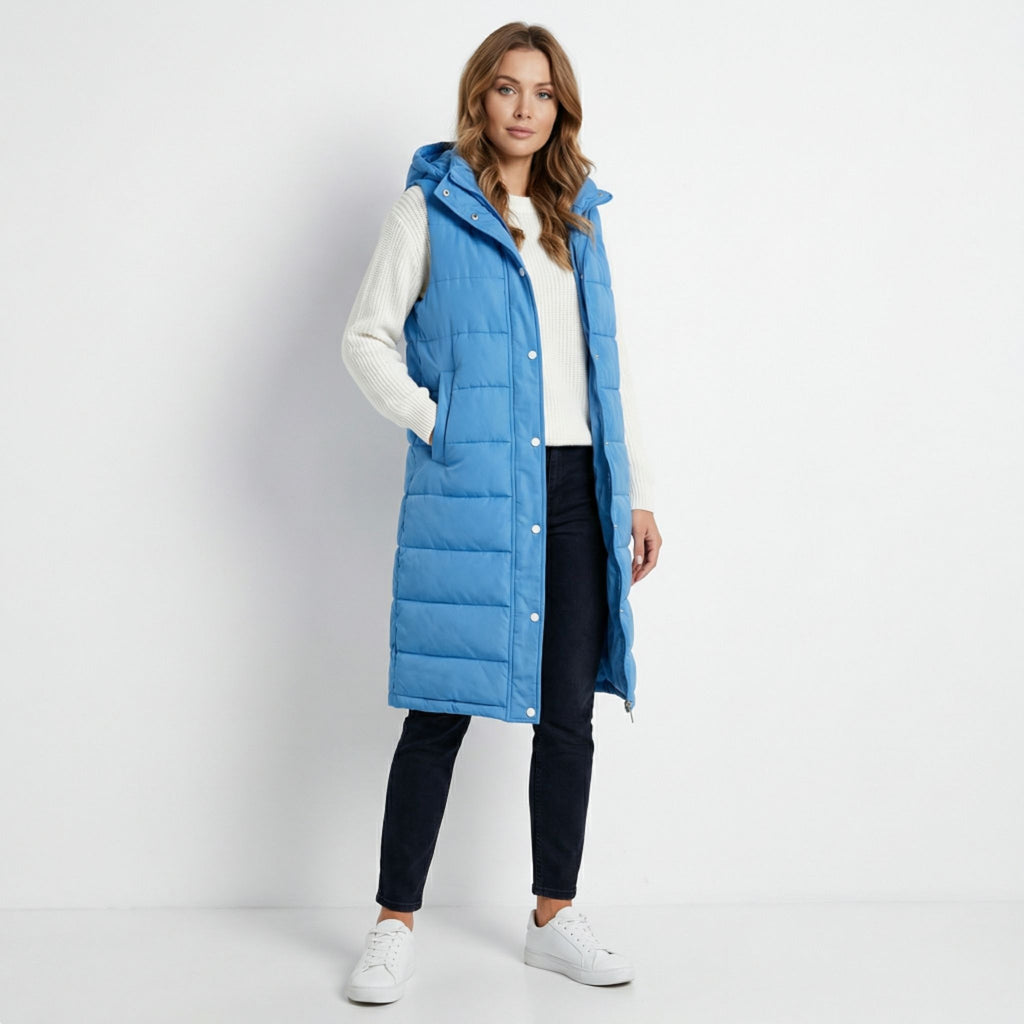 Women’s Long Padded Hooded Vest – Sleek Casual Layering Style