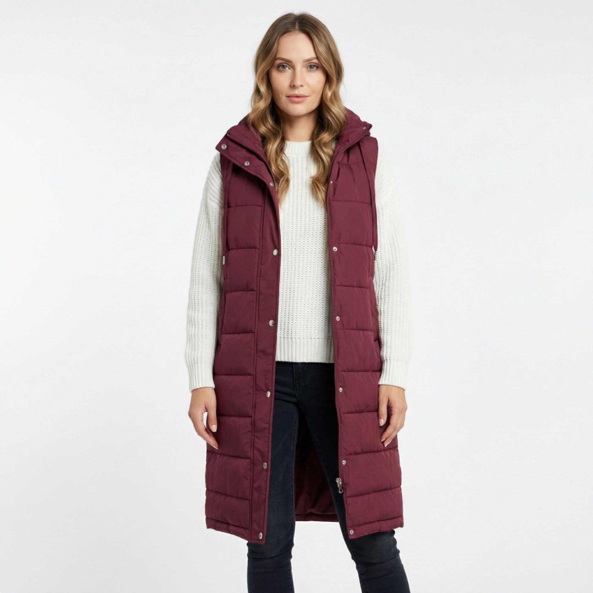 Women’s Long Padded Hooded Vest – Sleek Casual Layering Style
