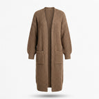 Women’s Long V-Neck Cardigan – Rib-Knit Silhouette