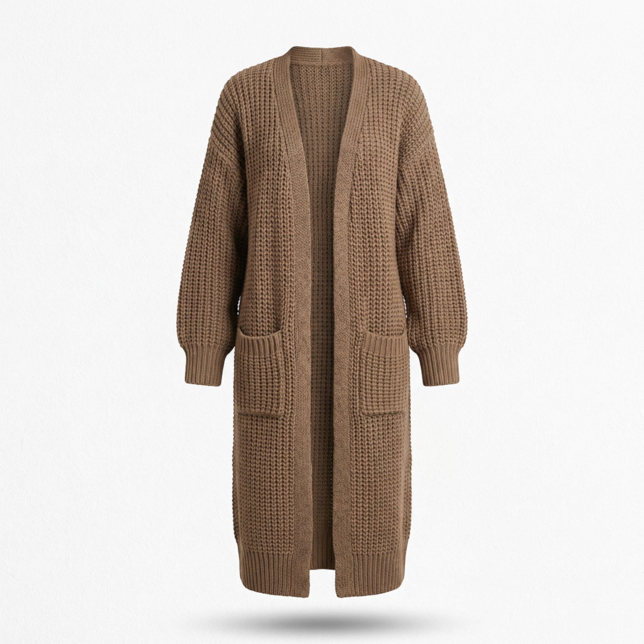 Women’s Long V-Neck Cardigan – Rib-Knit Silhouette