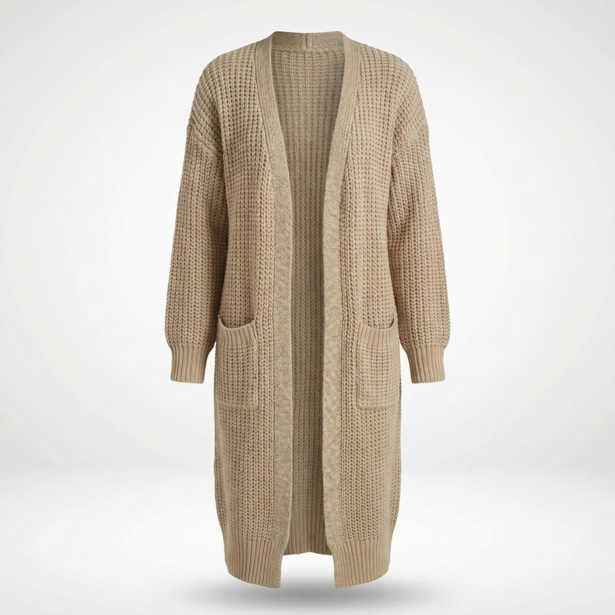 Women’s Long V-Neck Cardigan – Rib-Knit Silhouette