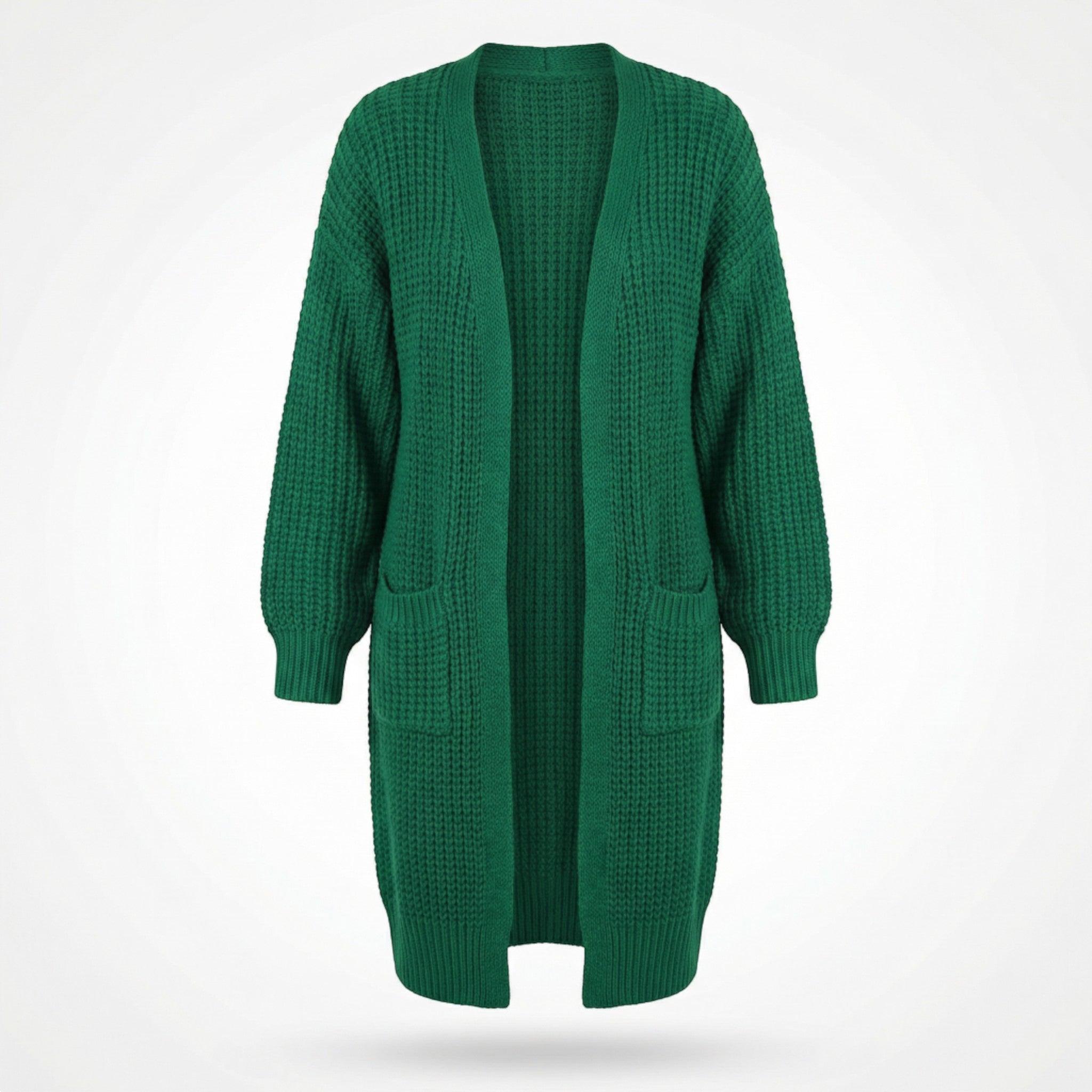 Women’s Long V-Neck Cardigan – Rib-Knit Silhouette