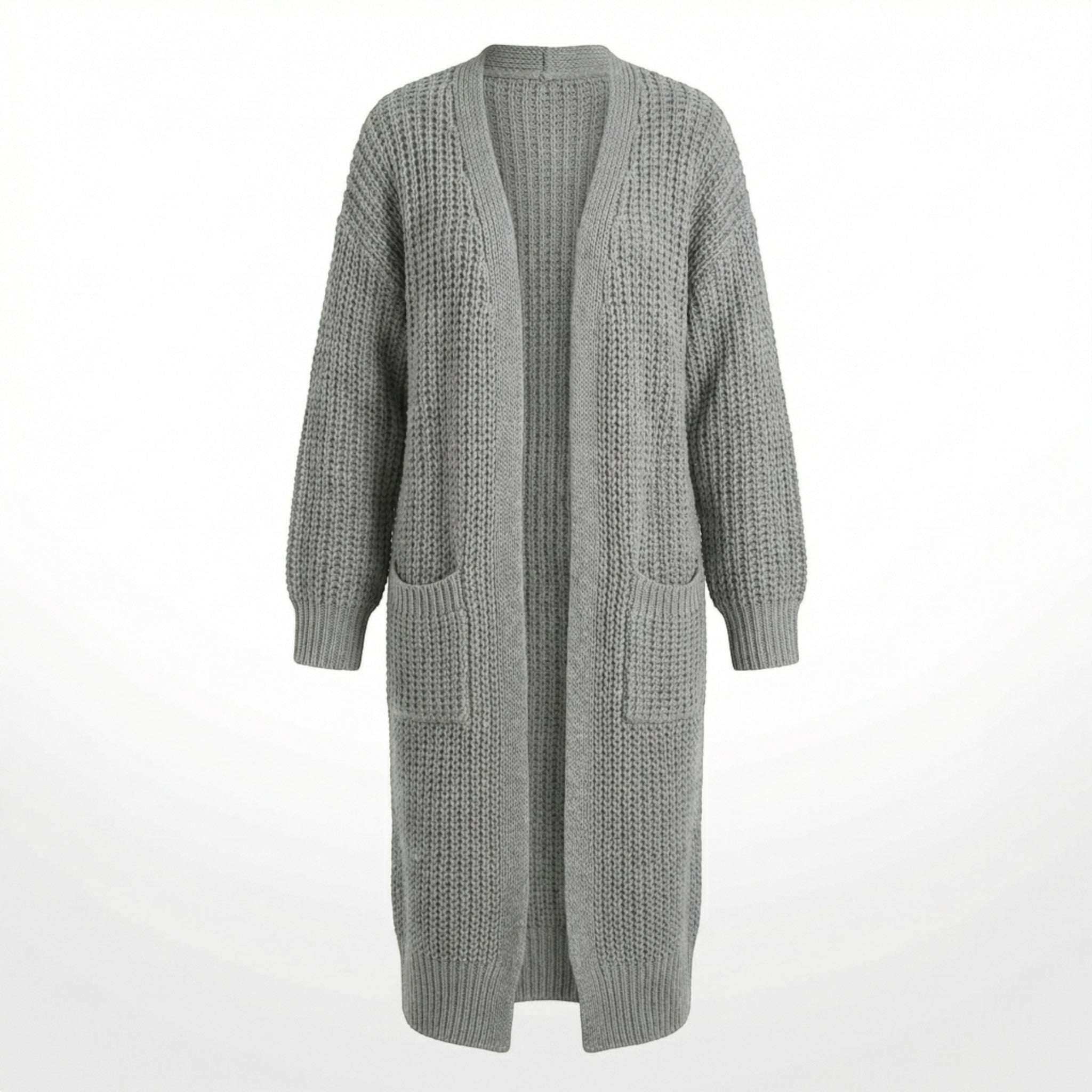 Women’s Long V-Neck Cardigan – Rib-Knit Silhouette